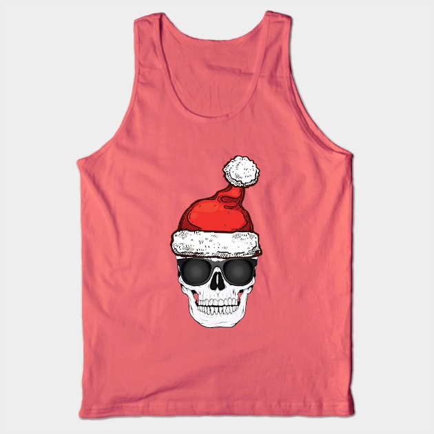 Creepy Christmas Skeleton Santa Hat Tank Top by mstory